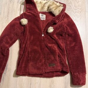 Vintage Sublevel Burgundy Fleece Zip up with Faux Fur